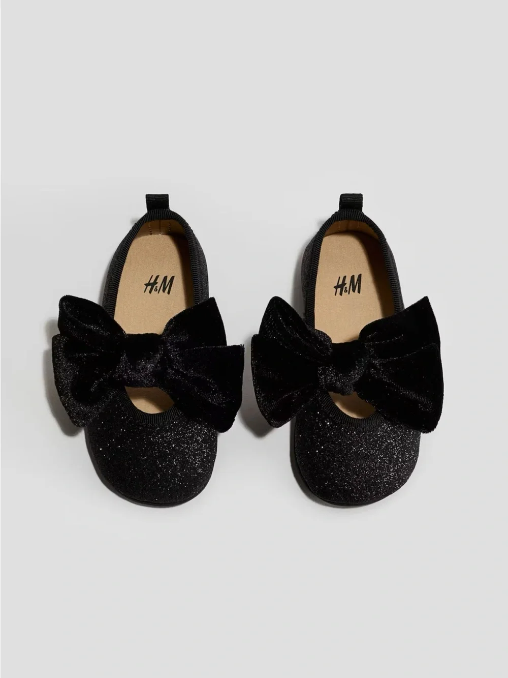 H&M Black Glitter Bow Slip-On Kids Dress Shoes 7.5 Toddler